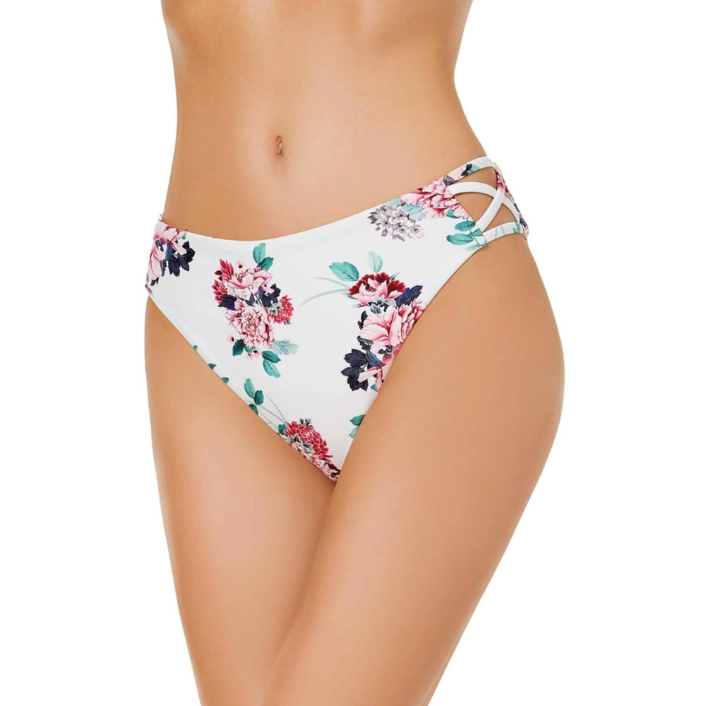 MINKPINK White Floral Pretty Petals High Waist Swim Bikini Bottom Large NEW